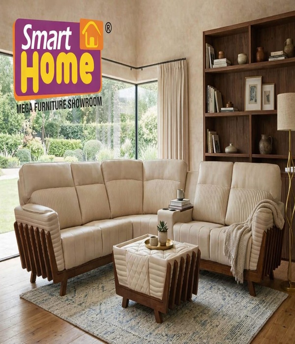 premium white colour cushion sofa with wooden handle 6 seater sofa set